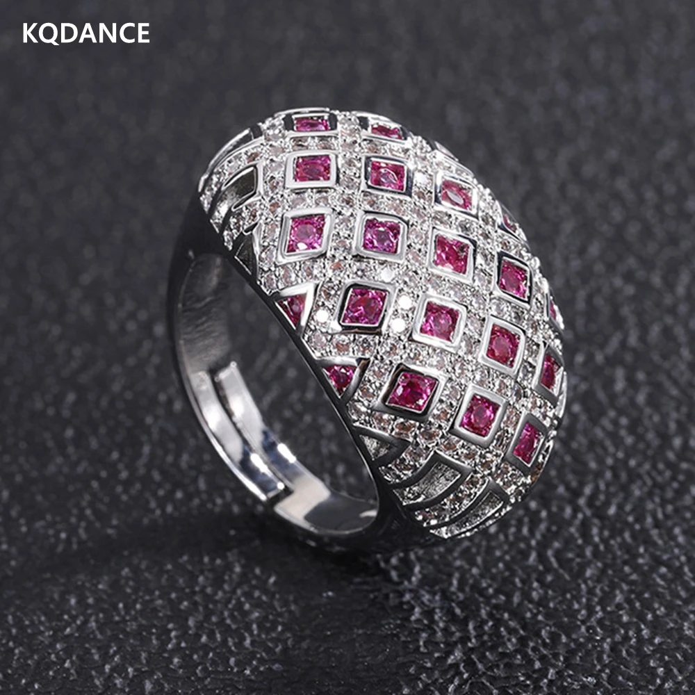 

KQDANCE Created emerald Tanzanite ruby Ring with Blue/red stone 18K White gold plated Rings Jewelry For women Wholesale