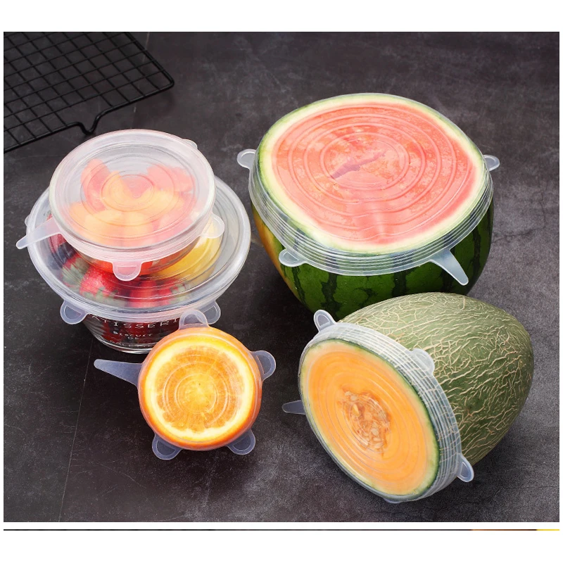 

Yh 6 Pcs/Set Food Silicone Fresh-keeping Lids Elastic Stretch Dish Cover Microwave Sealed Cookware Reusable Kitchen