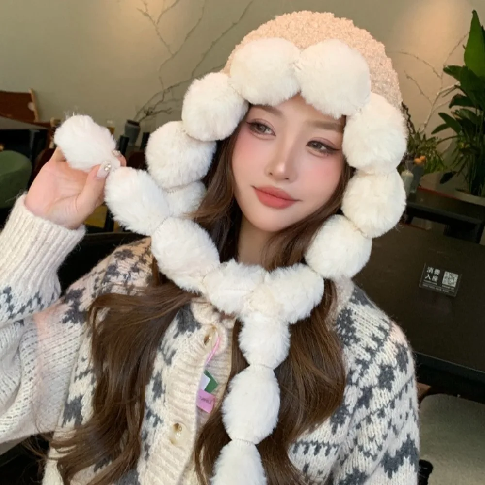 Шапка Вязаная унисекс с защитой ушей плюшевая ветрозащитная