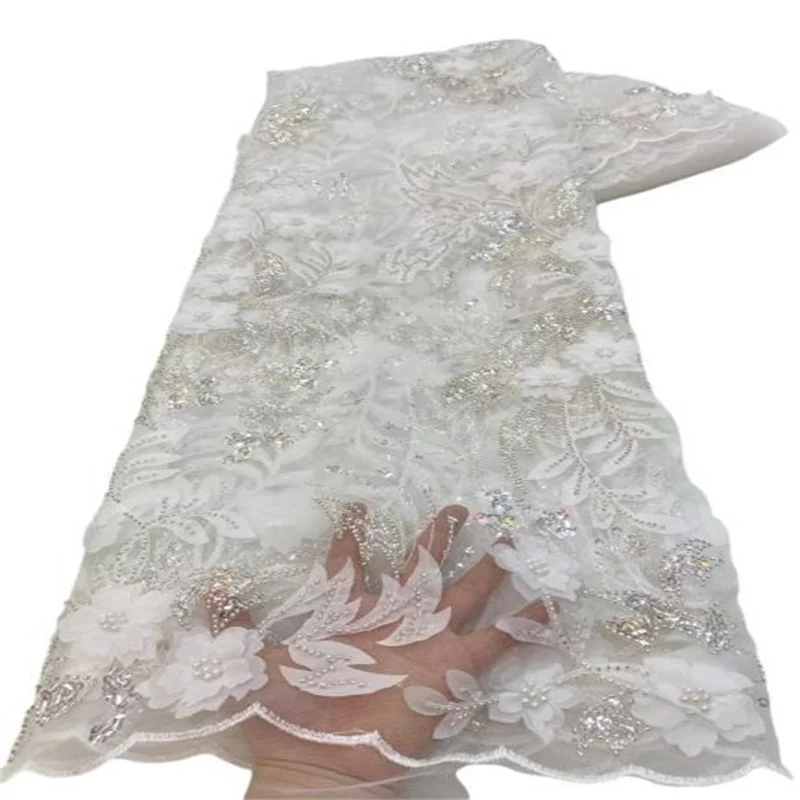 

Sequin African French Net Lace Fabric 3D Flower Beads High Quality Tulle Mesh Lace Bridal Nigerian Wedding Dress Lace For Woman