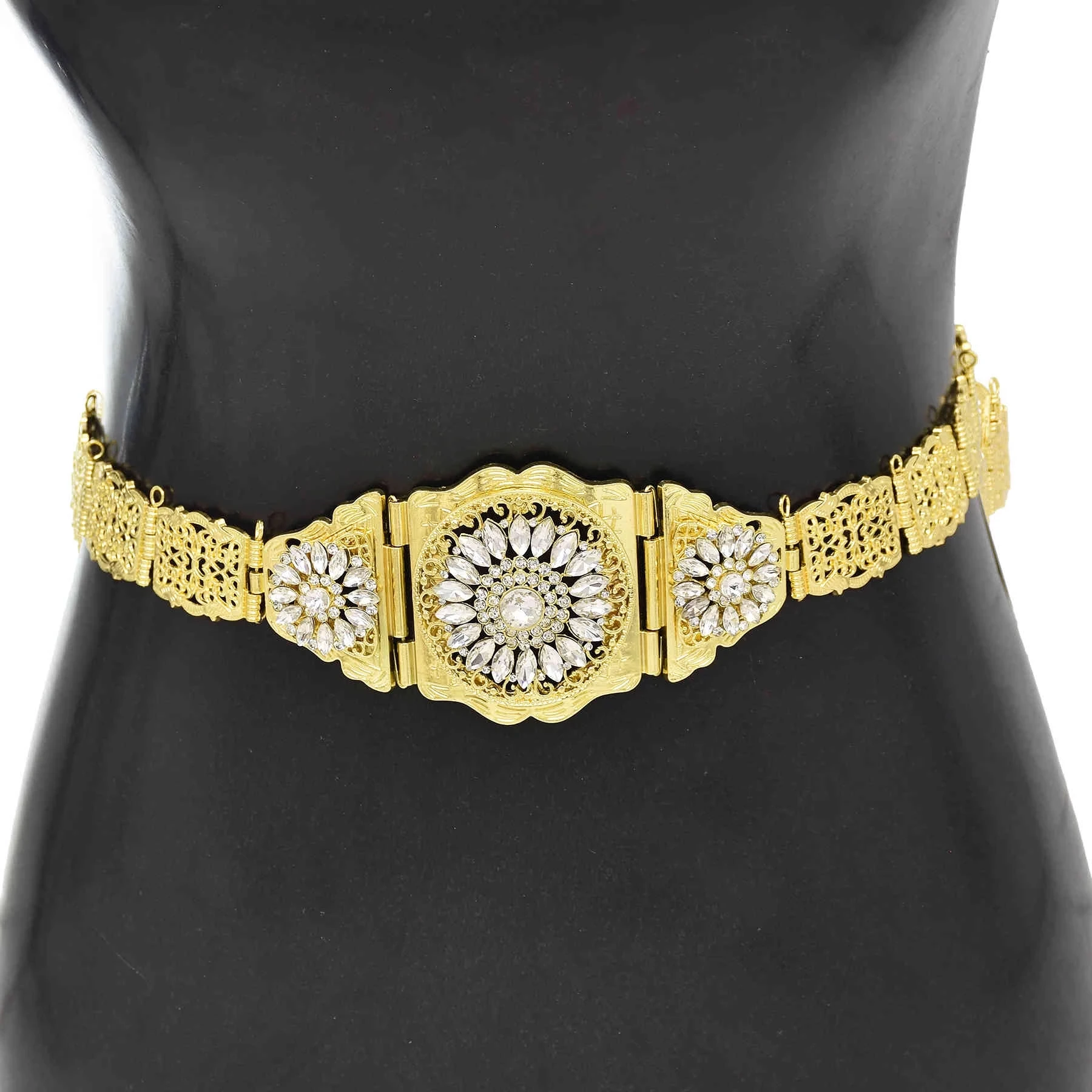 

Золотистые металлические пикантные этнические цепочки для невесты, свадебные Ремни с резными кристаллами и цветами, тайские афганские цеп...