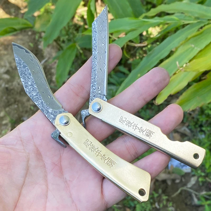 

Higonokami Japanese VG10 Damascus Steel Ball Bearing Hunting Folding Blade Knife Copper Handle Tactical Military Outdoor Surviva