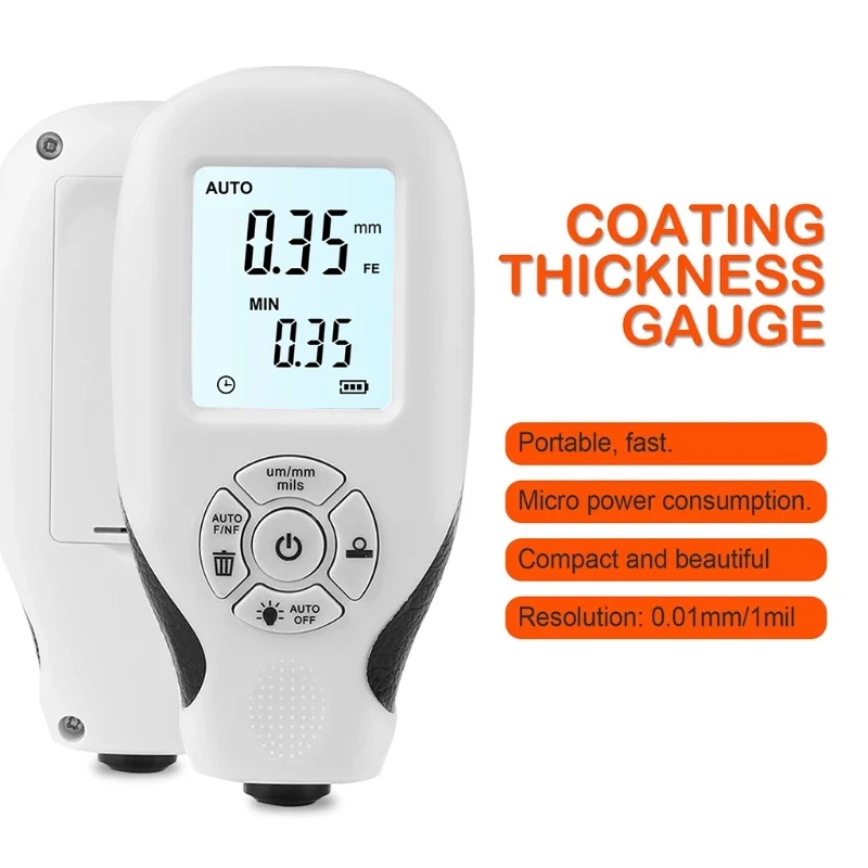 Цифровой датчик толщины покрытия толщиномер 0 01 мм 1 мил с подсветкой ЖК-дисплей