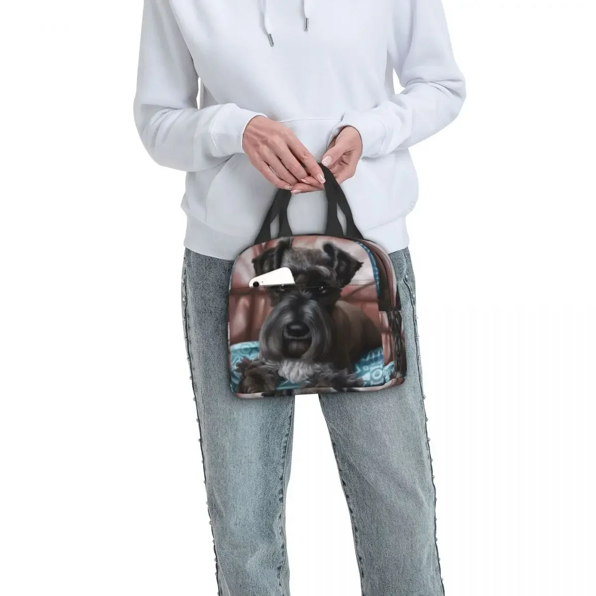 Милые Изолированные сумки для ланча с собакой шнауцера женщин переносной