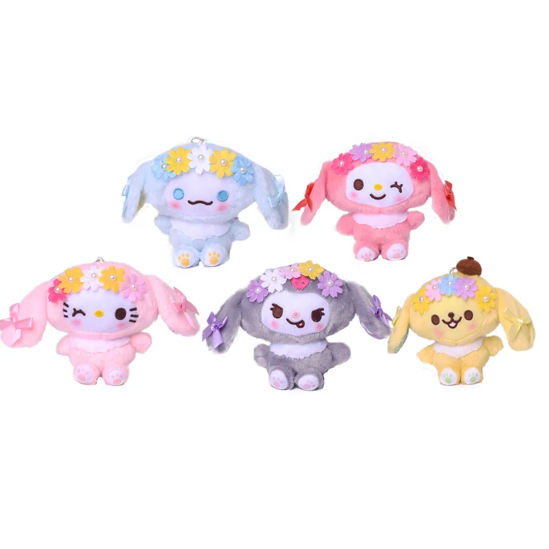 

Брелок для ключей, милая кукла Kt Cat Cinnamoroll Sanrio, плюшевые игрушки, курица Kt, кот, плюшки, мелодия, помпон, пуристая подвеска, подарок