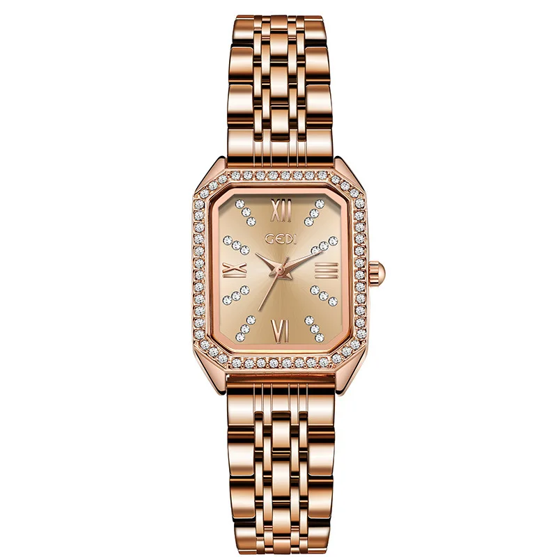 

Fashion Rhinestone Watches for Women Quartz Movement Rosegold Stainless Steel Watch Holiday Beautiful Gift 3ATM Waterproof Clock