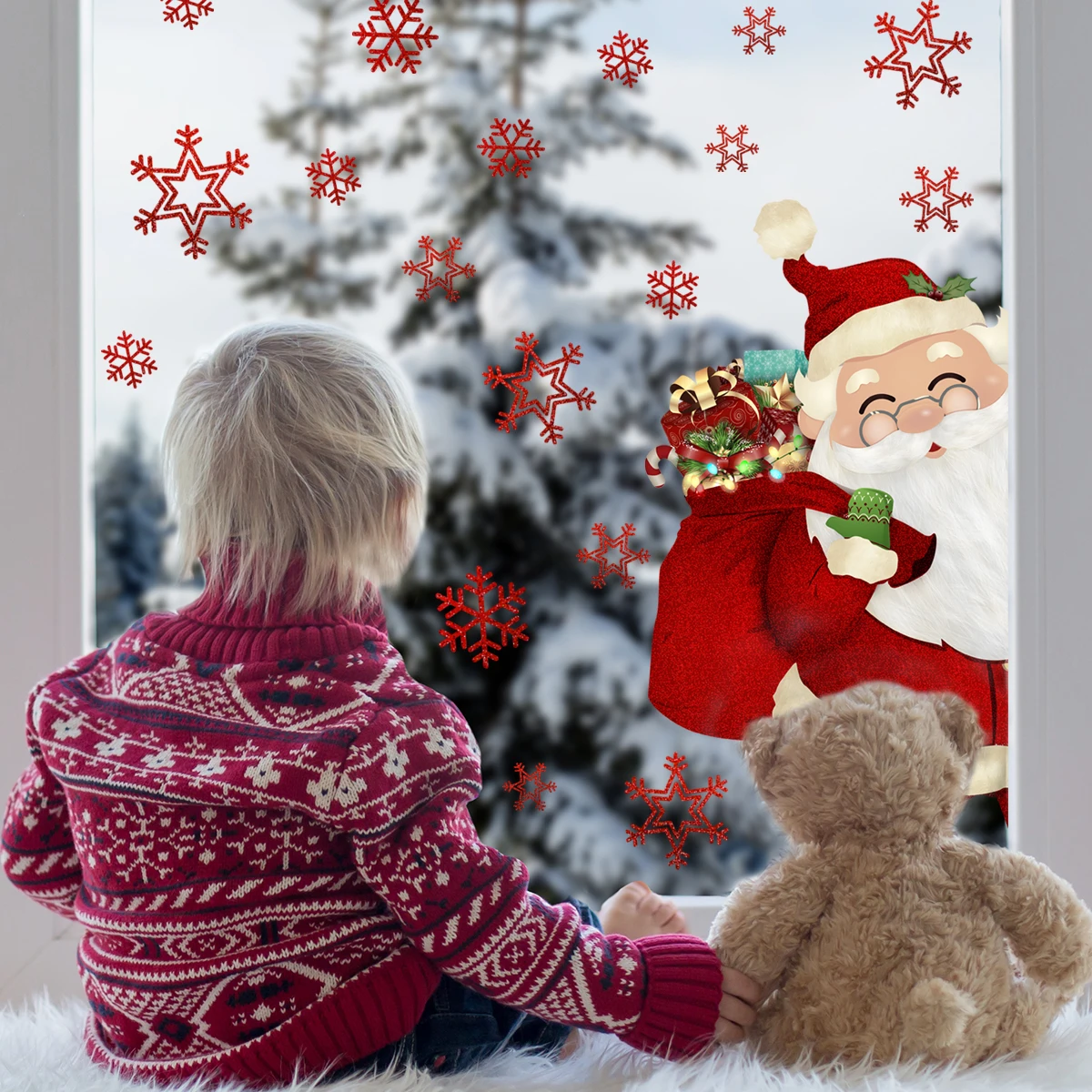 

Snowflake Santa Claus Wallpaper Static Paste Window Window Double-sided Visual Decorative Wall Decal