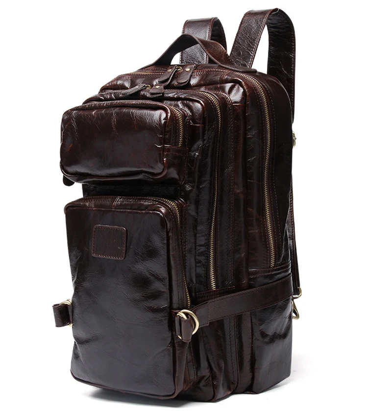 

Высококачественный мужской рюкзак из вощеной кожи, кожаный дорожный рюкзак, мужской Школьный рюкзак, коричневая сумка для альпинизма