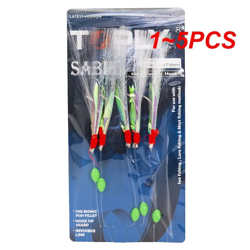 

1~5PCS Mackerel Barbed Hook Bass Cod Lures Luminous Sea Fishing Hook Boat Fishing Tackle Mackerel Feathers Bait Hooks Wire Tool