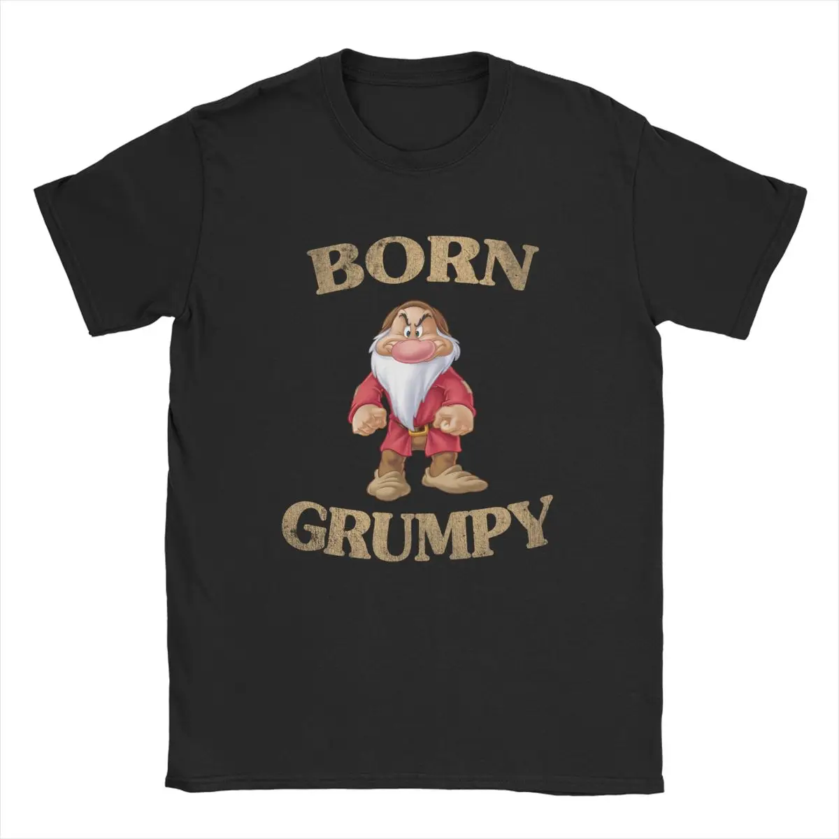 

Мужская футболка Disney Born Grumpy Seven Dwarfs, Юмористическая футболка с коротким рукавом и круглым вырезом, футболка из 100% хлопка, топы с принтом