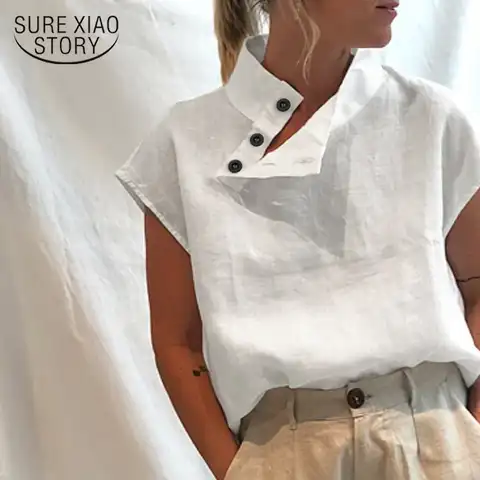 Blusas 2023 Fashion Cotton Women's Blouse Loose Summer Short Sleeve Shirt Women Loose White Female Clothing New Tops 18898