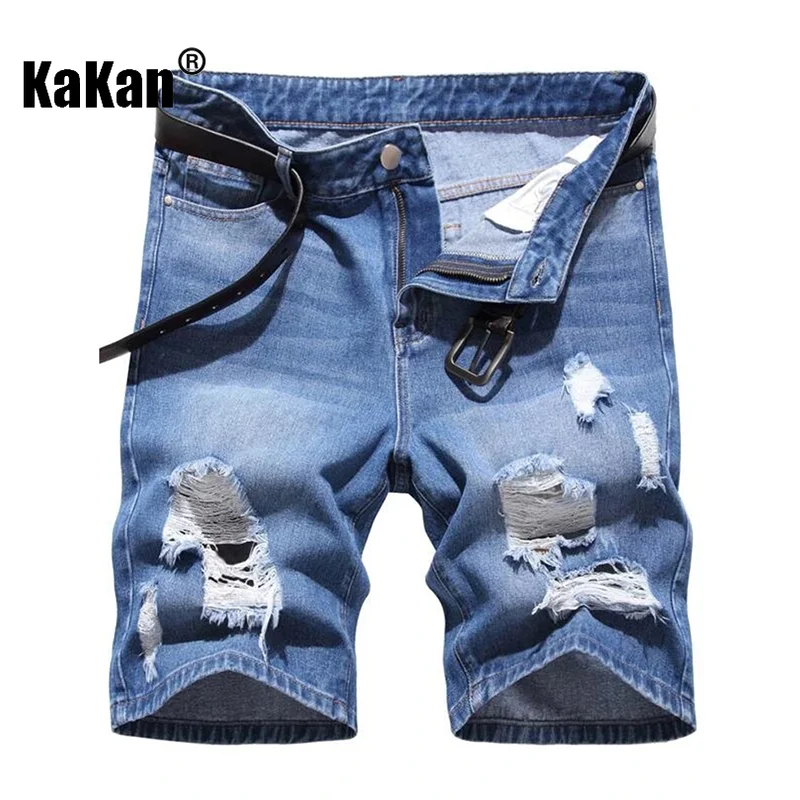 Kakan - Summer New Fashion Broken Hole Jeans Men's Wear, Slim Slim Fit Men's Shorts Multi Color Splice Jeans K21-1266