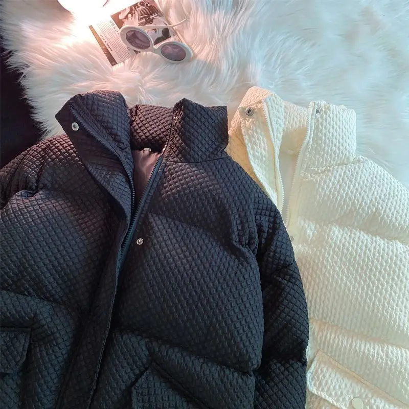 2022 Winter New Commute Women's Short Rhombus Cotton-Padded Coats Korean Style Loose Thick Stand Collar Bread Coat Winter Jacket