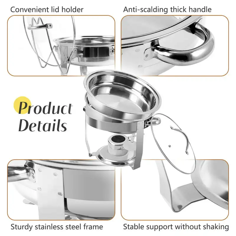 

Packs 3 QT Round Chafing Dishes Buffet Set, Stainless Steel Buffet Warmer with Glass Lid & Holder