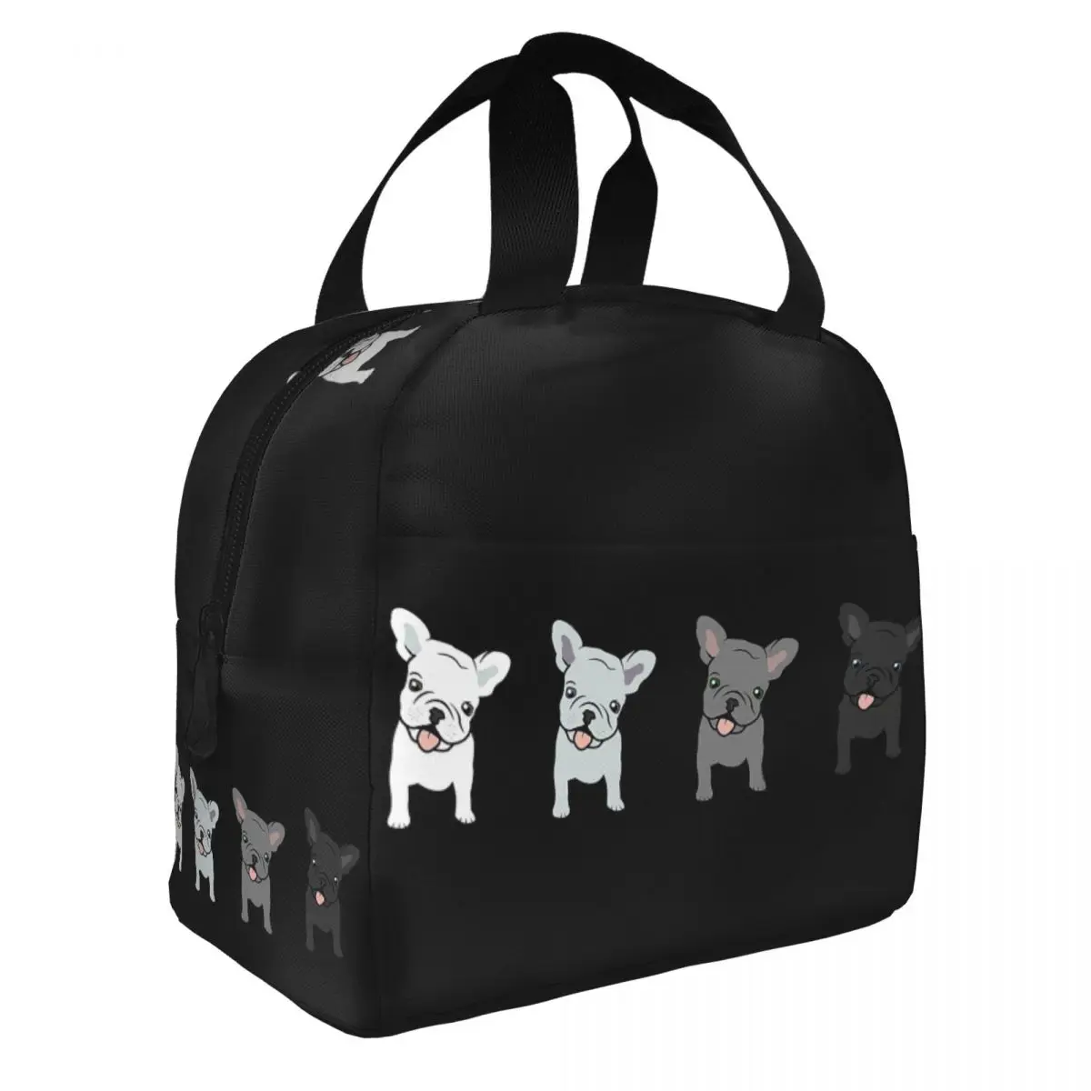 Happy French Bulldogs Lunch Bento Bags Portable Aluminum Foil thickened Thermal Cloth Lunch Bag for Women Men Boy