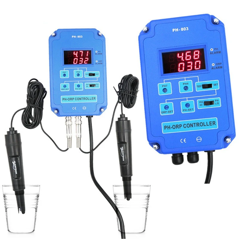 Digital 2&amp1 PH ORP Monitor Redox Controller Blue For Aquarium Hydroponics Plant Pool Spa W/ Output Power Relay US Plug