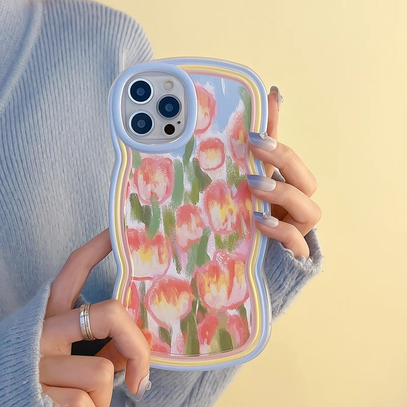 

Cute Cartoon Tulip Flower Phone Case for iPhone 12 13 pro XS MAX X XR Cover
