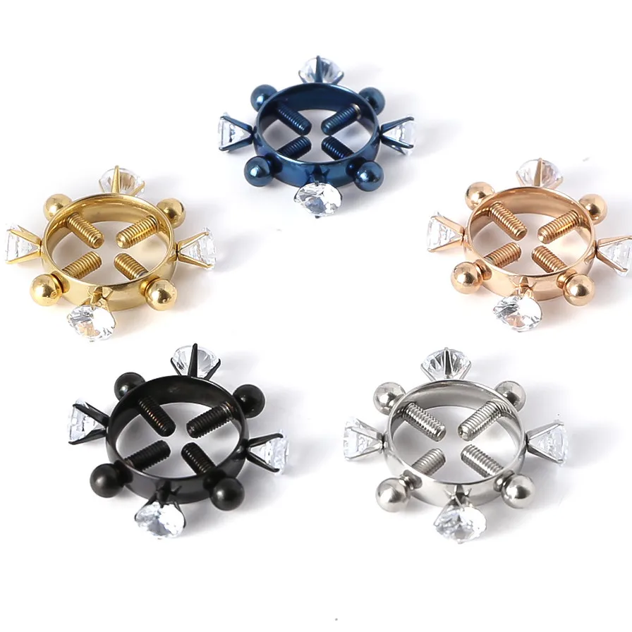 BDSM 2PCS Nipple Clamps Stainless Steel Crystal Ring Breast Clips Stimulator Erotic SM Toys For Women 5 Colors To Choose - купить по