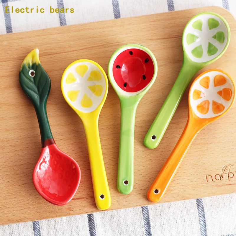 

Cute Ceramic Coffee Spoons Korean Dessert Cartoon Children Spoons Fruit Design Creative Lovely Ladle Household Tableware Spoon