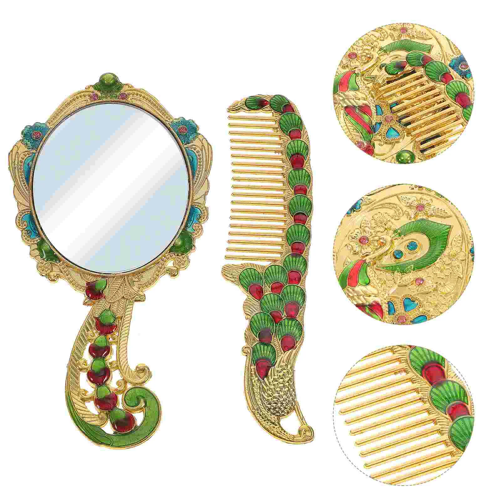 

Mirror Comb Set Mirror Handheld Detangling Paddle Brush Princess Personal Makeup Mirrors Alloy Handheld Makeup Mirror Woman