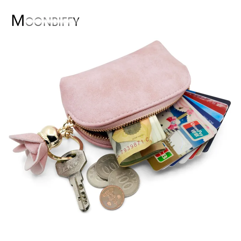 

Small Wallets Genuine Leather Floral Tassle Women Coin Purses Zipper Keychain Wallet Female Cards Holder Money Bags Five Color