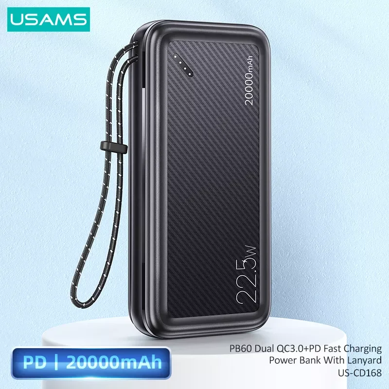 

NEW USAMS 22.5W Portable Fast Charger Power Bank 20000mAh Mobile Phone External Battery Fast Charger Powerbank For iPhone 13