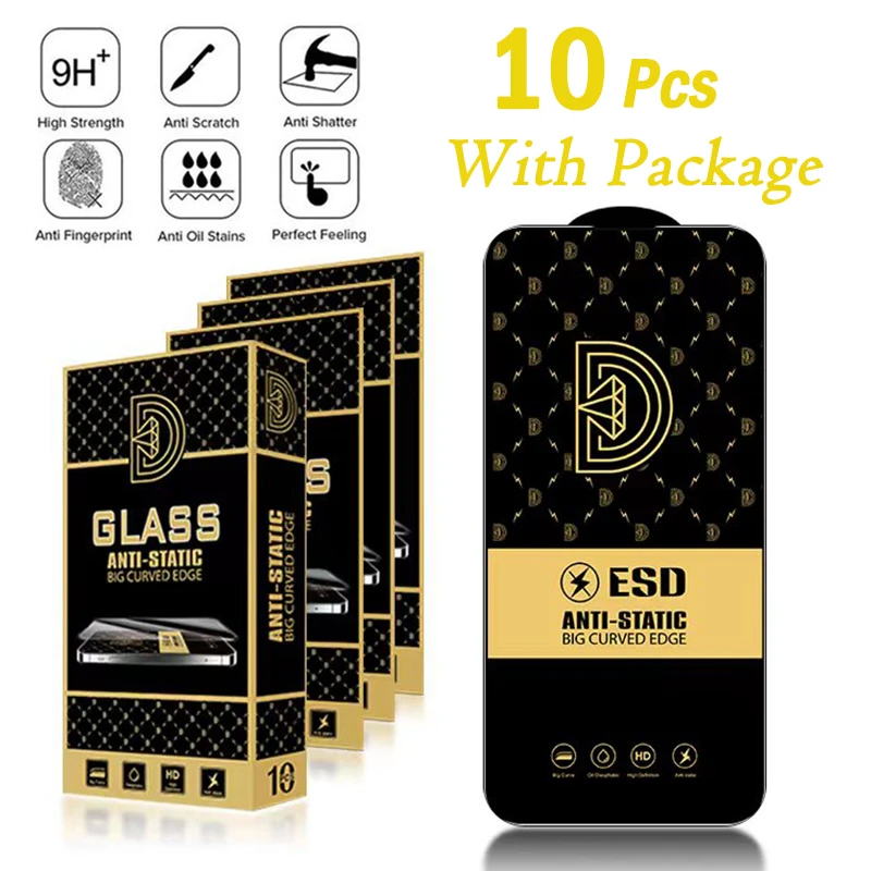10pcs ESD Anti-Static Tempered Glass Full Cover Screen Protector Film For iPhone 14 Pro Max 13 Mini 12 11 XS XR X 8 7 6 Plus SE