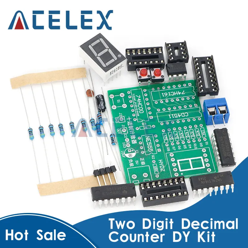 

DY Kit Two Digit Decimal Counter CD4518 Kit Two 2 Bit Bigit Training Counter Parts 5V Electronic Project Teaching Suit