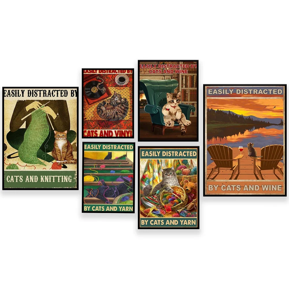 Легко отвлекается котами и вином легко вязанием смешное питьевое кошка играет