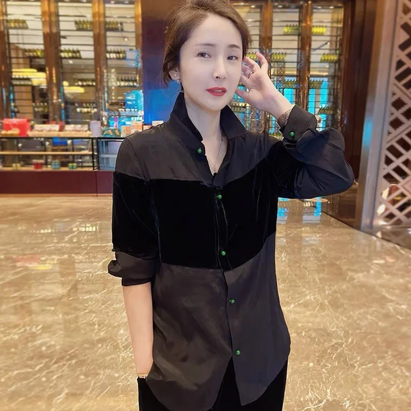 Новинка 2024 женская одежда шелковый бархатный топ из Шэньчжэня Nanfu рубашка в