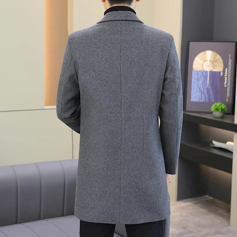 Длинное зимнее мужское пальто с вышивкой дракона верхние теплые шерстяные