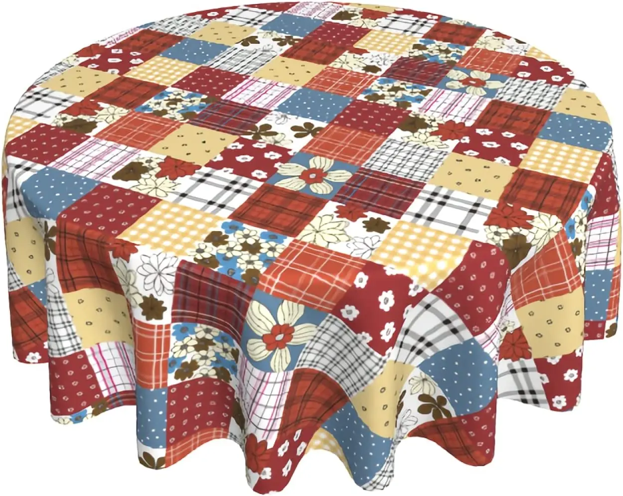 

Modern Vintage Plaid Table Cloth Abstract Floral Round Tablecloth 60 Inch Colorful Patchwork Checkered Tablecloth for Party
