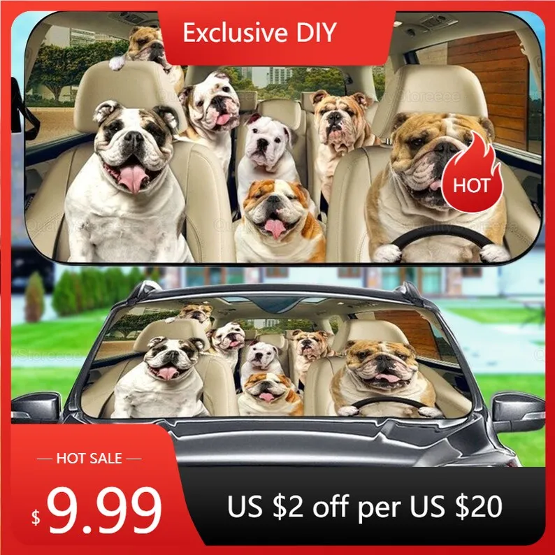 

Bulldog Car Sunshade, Dogs Family Sunshade, Dog Car Accessories, Car Decoration, Gift For Dad, Bulldog Lover, Dog Car Shade LNG1