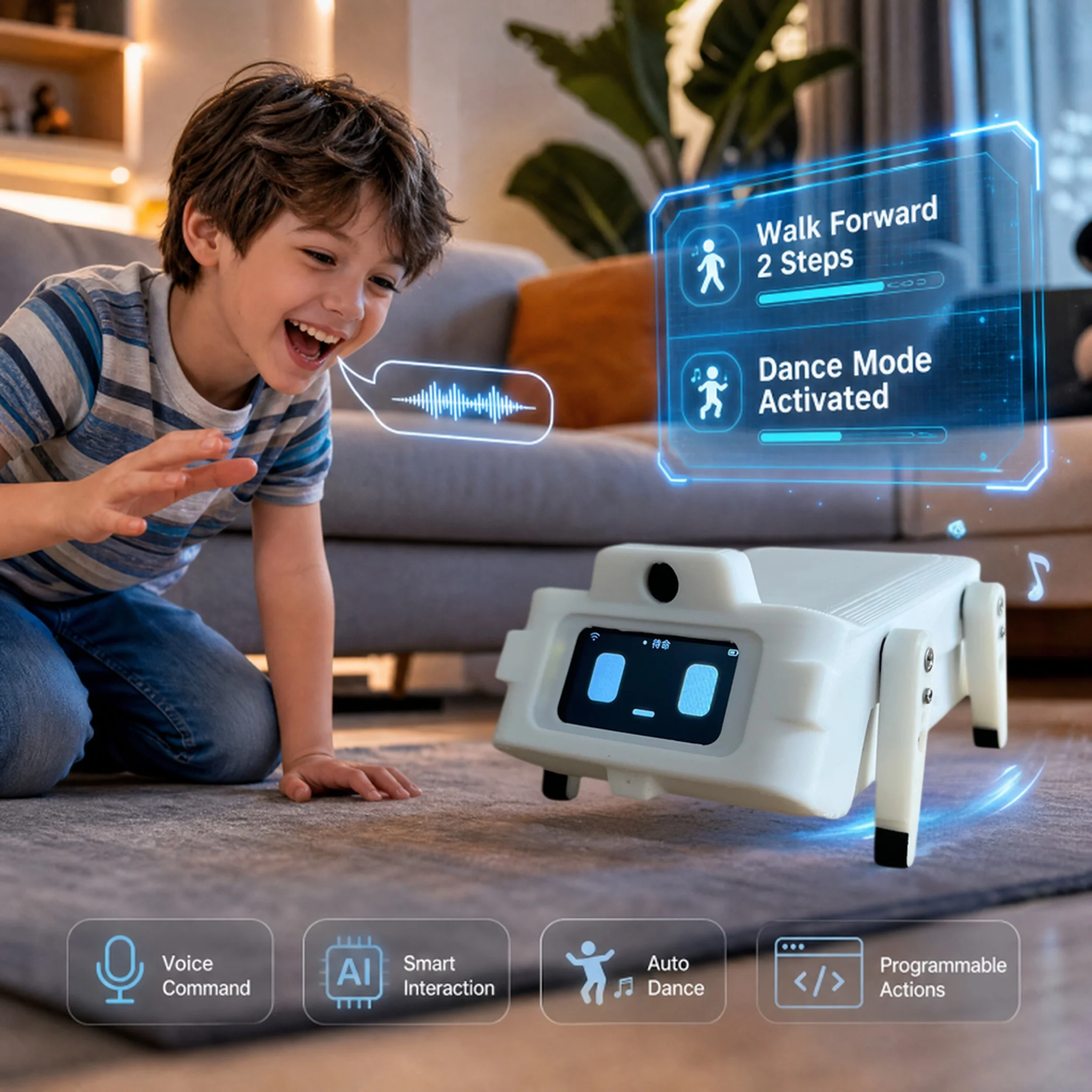 Фото CLOUDRAKER Tuya Умный робот-собака с ИИ, 61+ языка, 12+ действий и эмодзи, голосовая интерактивная развивающая игрушка для детей №5