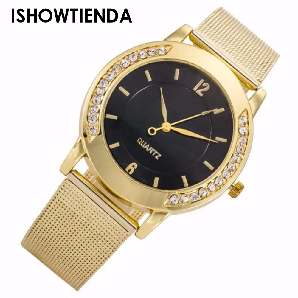 

Fashion Women Watch Crystal Golden Stainless Steel Analog Quartz Wrist Watch Top Brand Luxury Gift Bracelet Clocks Montre Femme
