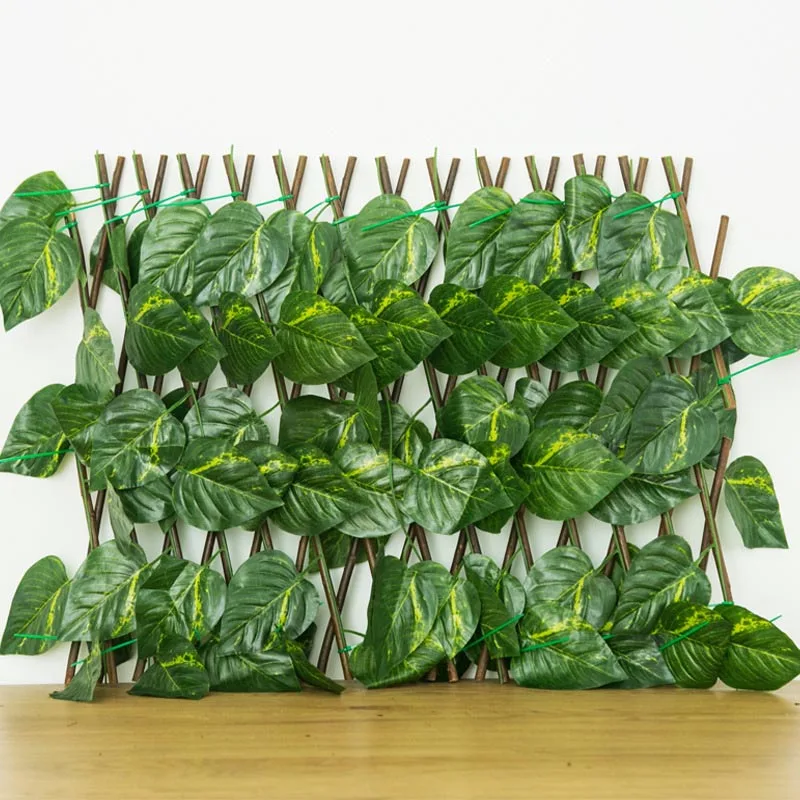 

Retractable Artificial Garden Fence Expandable Faux Ivy Privacy Fence Wood Vines Climbing Frame Gardening Plant Home Decorations