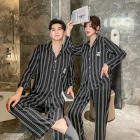 pajamas couple women spring and summer ice silk long sleeved striped suits wear large size mens home clothes spring and autumn