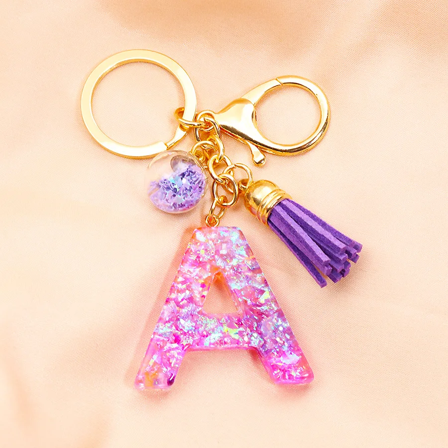 

Women New sequined tassel Epoxy letter keychain capital English letter crystal pendant K5157