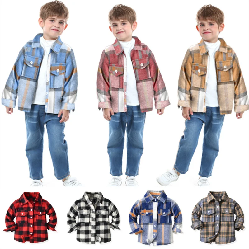 Children Clothes Lapel Long Sleeve Tops Baby Boys Quality Cotton Blouses Cardigan