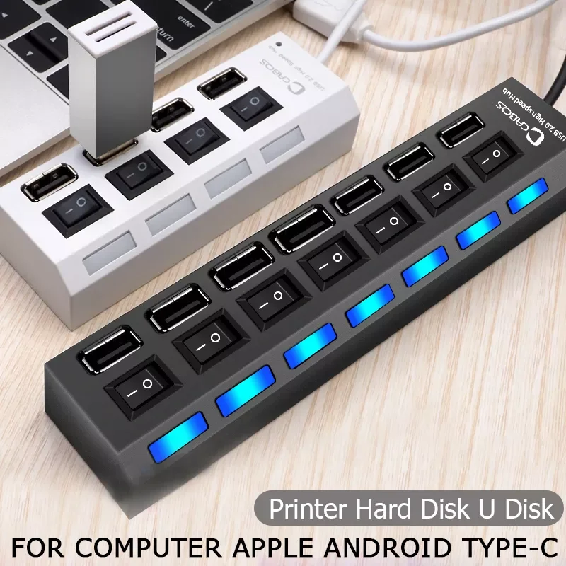 

Концентратор USB 3,0, высокоскоростной мульти-разветвитель, адаптер питания, 4, 7 портов, USB-концентратор для ПК, ноутбука, мобильного жесткого д...