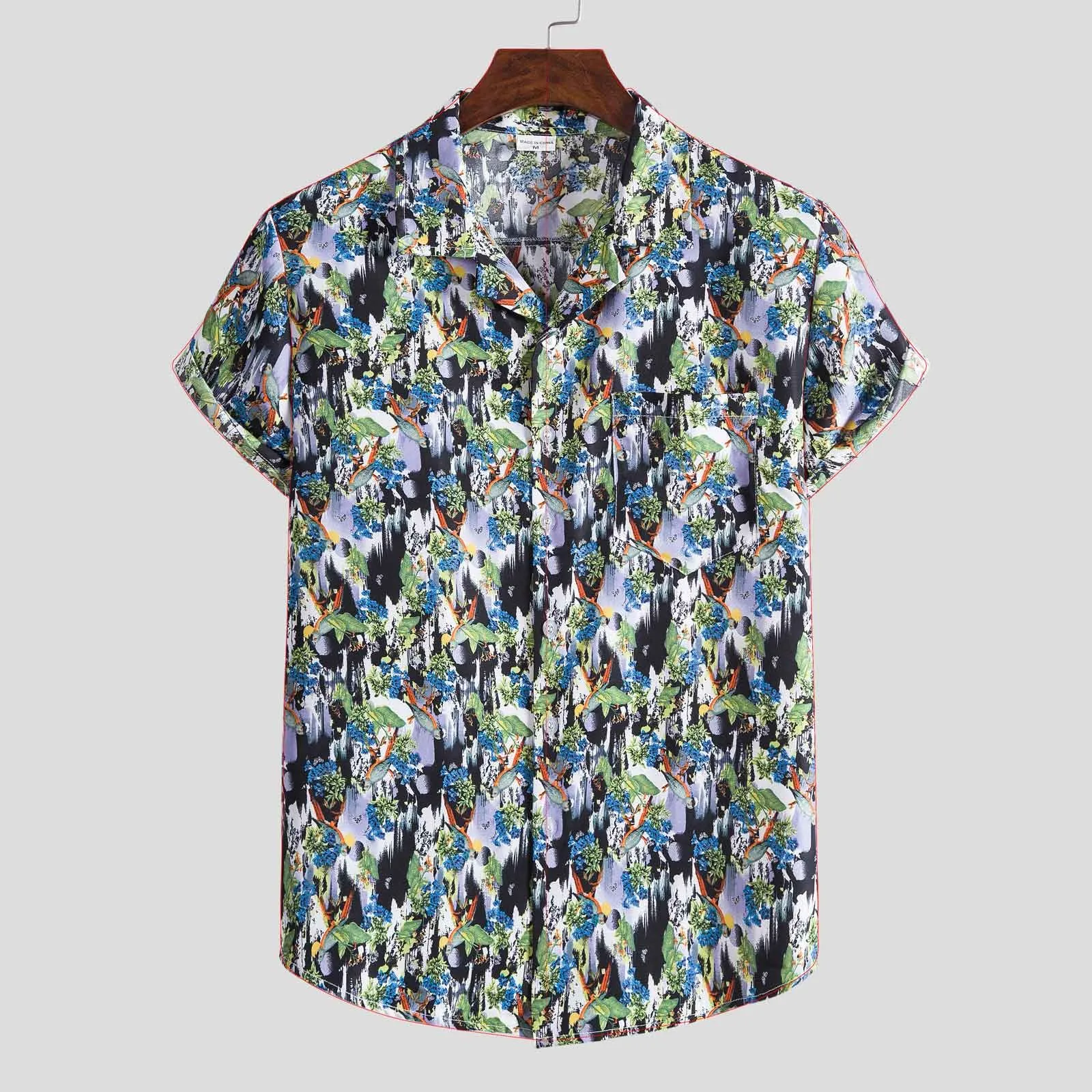 

Mens Fashion Hawaiian Shirts Ethnic Short Sleeve Casual Printing Shirt Blouse Summer T-shirt Wild Man camisa masculina