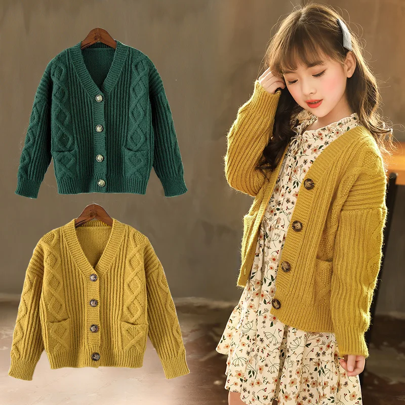 

Осенне-зимний Кардиган для маленьких девочек, детский вязаный свитер в Корейском стиле ретро, одежда для маленьких девочек, пальто для дево...