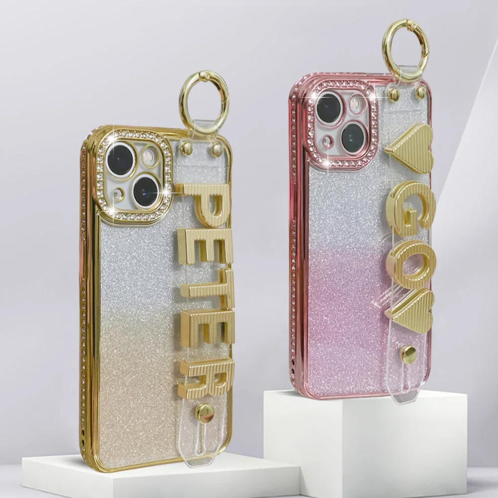 

Luxury Diamond Personalized Customization Letter Charm Name Phone Case For iPhone 14pro max 11 12 13Pro Max 14Pro Plus