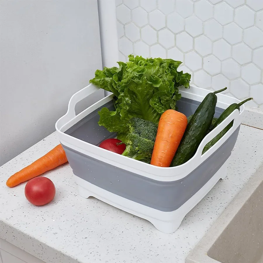 Складная пластиковая раковина для овощей с дренажной пробкой хранения посуды