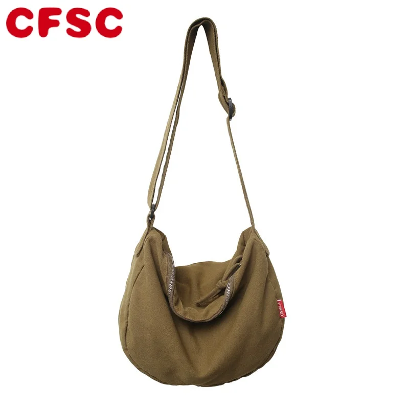 

Холщовые сумки через плечо в стиле унисекс, однотонные черные вместительные сумки-Хобо в минималистском стиле, сумки через плечо в японском стиле для женщин