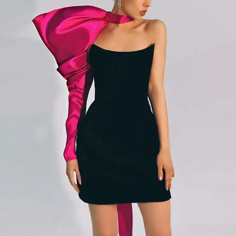 Бюстгальтер с бантом на одно плечо для женского платья лето 2024 облегающее