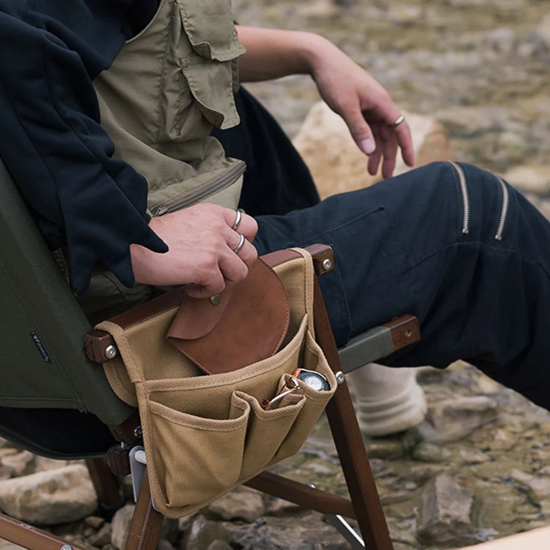 

Chair Side Organizer Thickened Canvas Outdoor Bags Beach Camping Armchair Hanging Pouch Hiking Storage Pouch Travel Accessories
