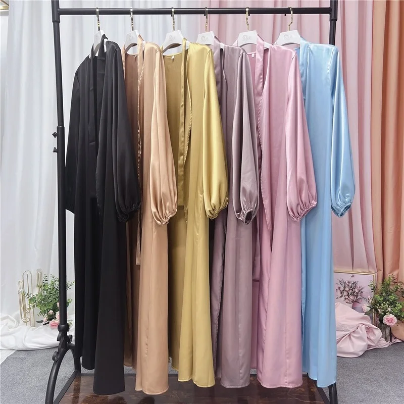 2022 Eid Mubarak Muslim Open Abaya For Women Dubai Turkey Luxury Satin Dresses Jalabiyat Woman Ramadan Moroccan Kaftan Robe
