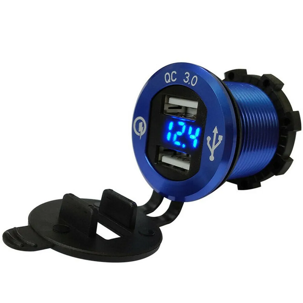 

Blue USB Charger Dual Fast Outlet Power Socket Voltmeter 1 Piece 12V-24V