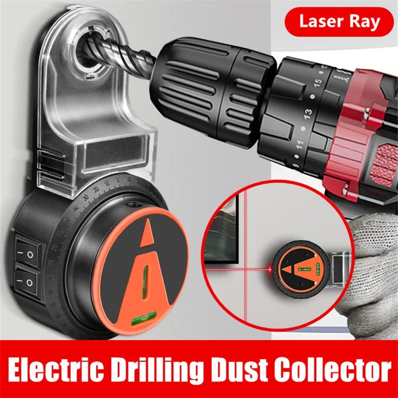 Electric Drilling Dust Collector 360° Laser Level 2 In 1 Wall Suction Vacuum Drill Dust Collector Dust Cleaning Tools